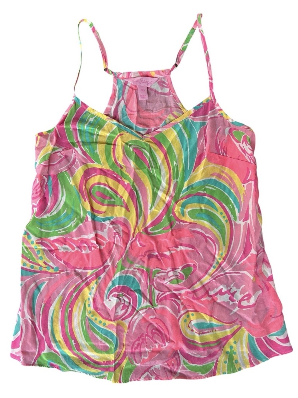 LILLY PULITZER 100% SILK RACERBACK TANK TOP PINK FLAMINGO CAMI SWIRLIES XXS